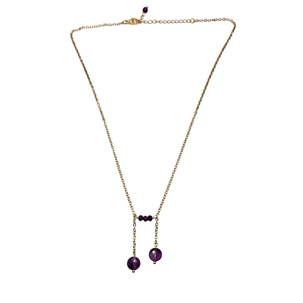 Amethyst & 22K Gold Plated Lariat Style Necklace, Handmade, Fairy, Boho Whimsy - Picture 3 of 4